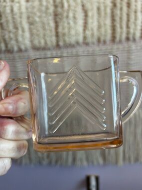 Clear Glass Two-Handled Sugar Bowl with Chevron Detail